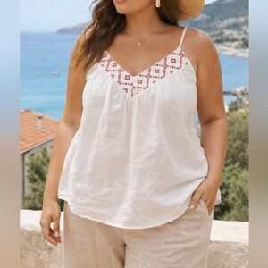 Ava & Viv 4X White Embroidered Boho Cami Swing Tank Plus Resortwear Vacation